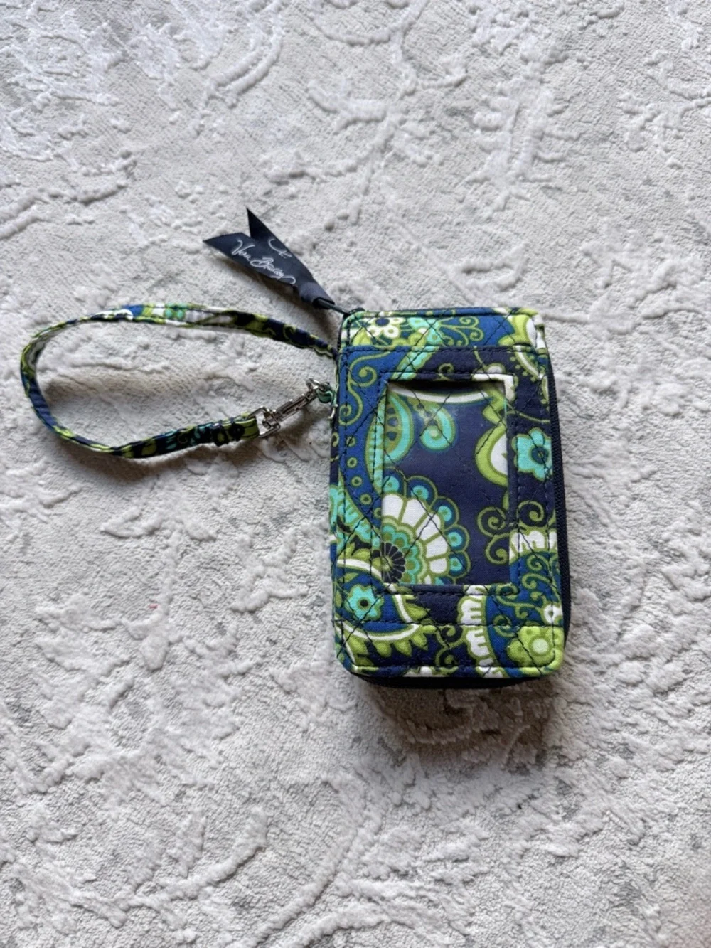 Vera Bradley Navy Blue Lime Green White Quilted Wristlet Wallet - Picture 3 of 6